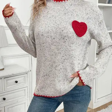 Semi-Turtleneck Heart Sweater