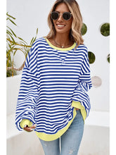 Load image into Gallery viewer, Stripe Contrast Trim Oversized Pullover Sweatshirt
