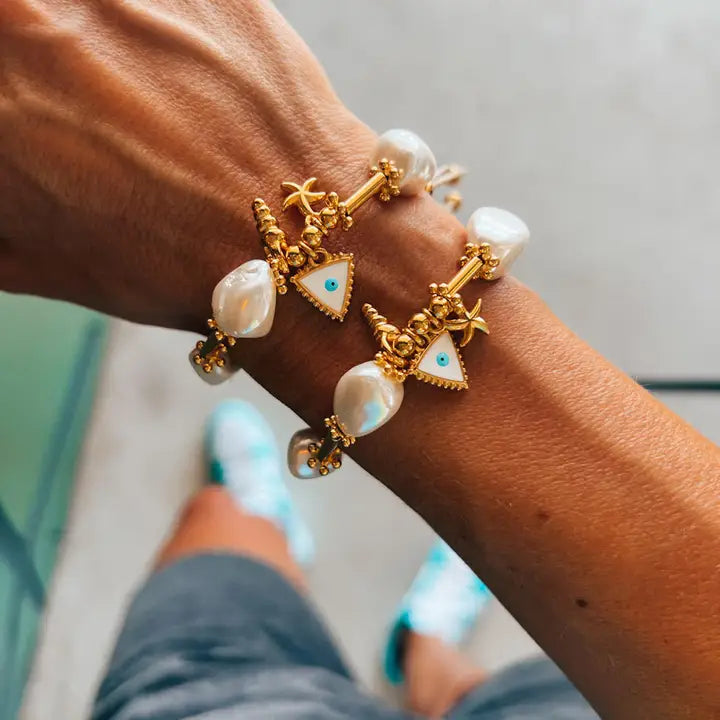 Summer Bracelets with Pearls and Gold Eye