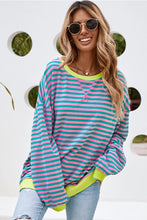 Load image into Gallery viewer, Stripe Contrast Trim Oversized Pullover Sweatshirt
